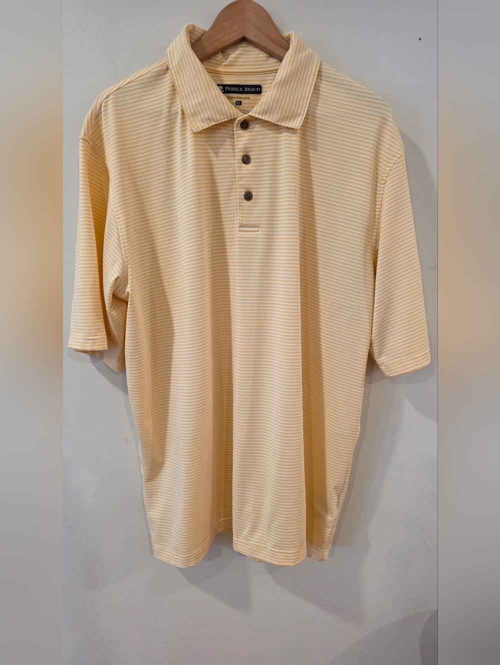 Pebble Beach Men's Light Yellow/White Striped Performance‎ Polo